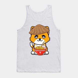 Funny orange cat is eating noodles Tank Top